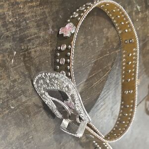 Elegant Brown and Silver Belt with Pink Accents